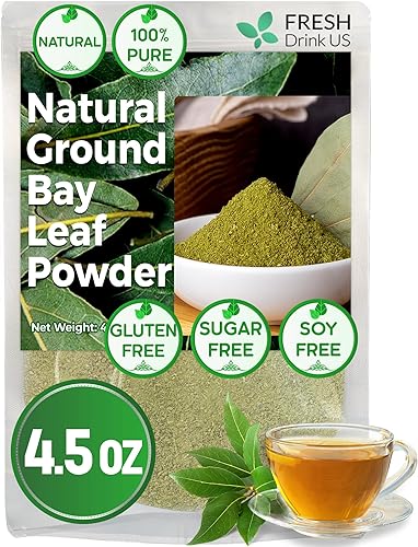 FRESHDRINKUS, Polvo de hoja de laurel prémium de 4.5 onzas, hojas de laurel molidas sin procesar, secadas, 100% puro y natural, puro de hojas de