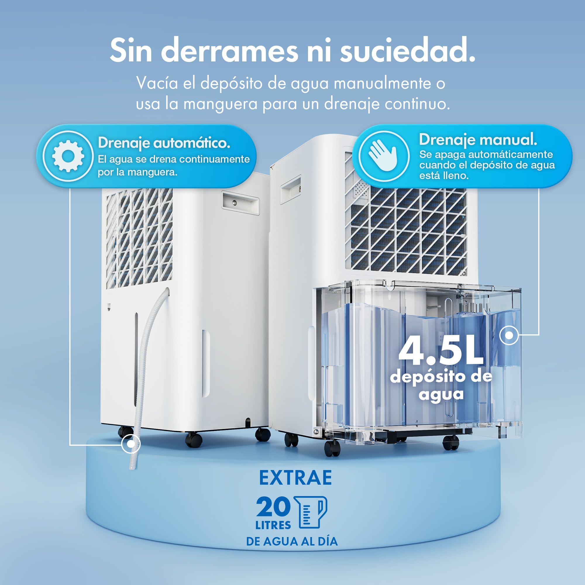 VonHaus Deshumidificador 20L Bajo Consumo para Casa Depósito de Agua de 4,5 L – Deshumidificador WiFi para Secar Ropa Previene el Moho y los Malos Olores – Ideal para Casa