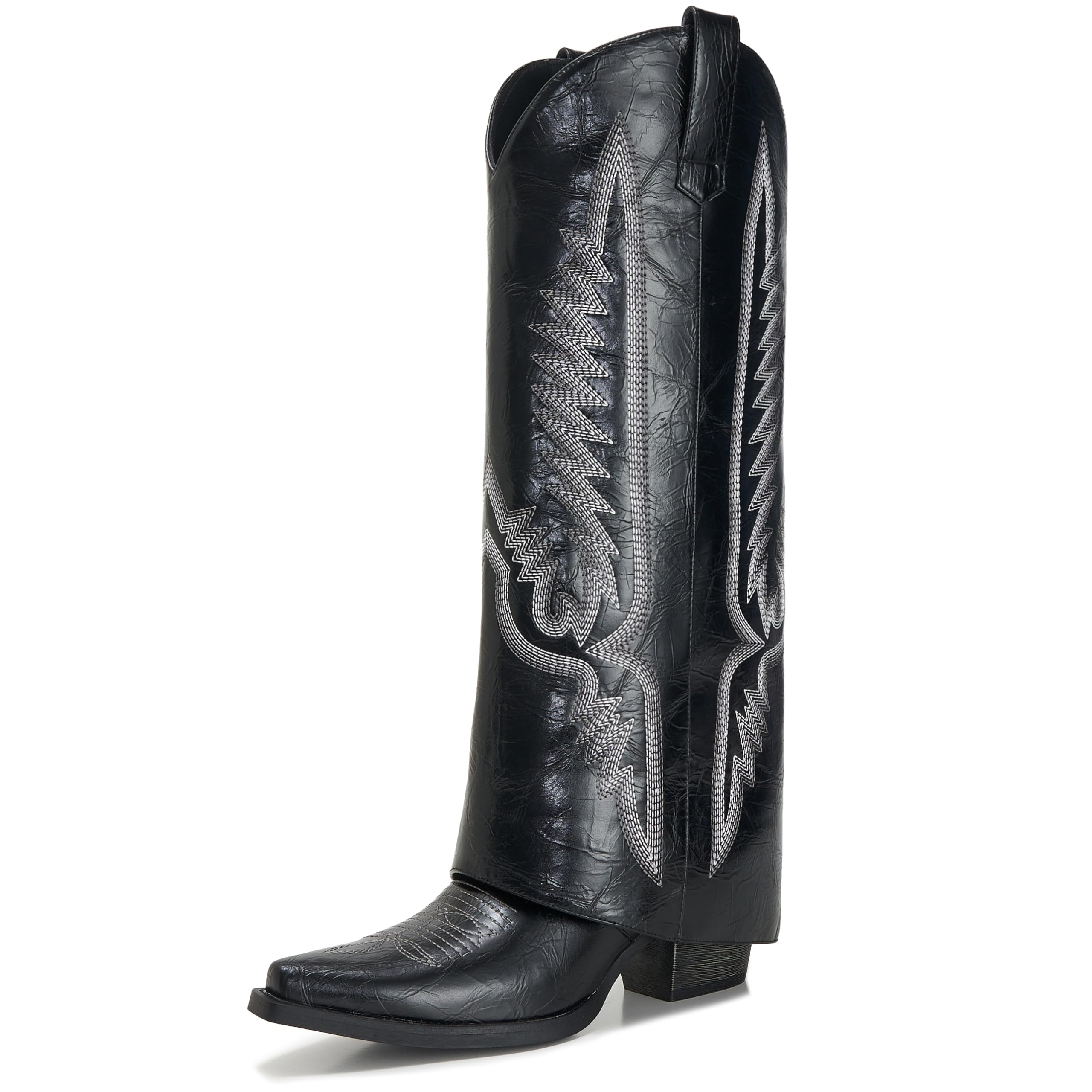 Women's Fold Over Knee High Shark Boots 4-Inch Wedge Heel Side Zipper