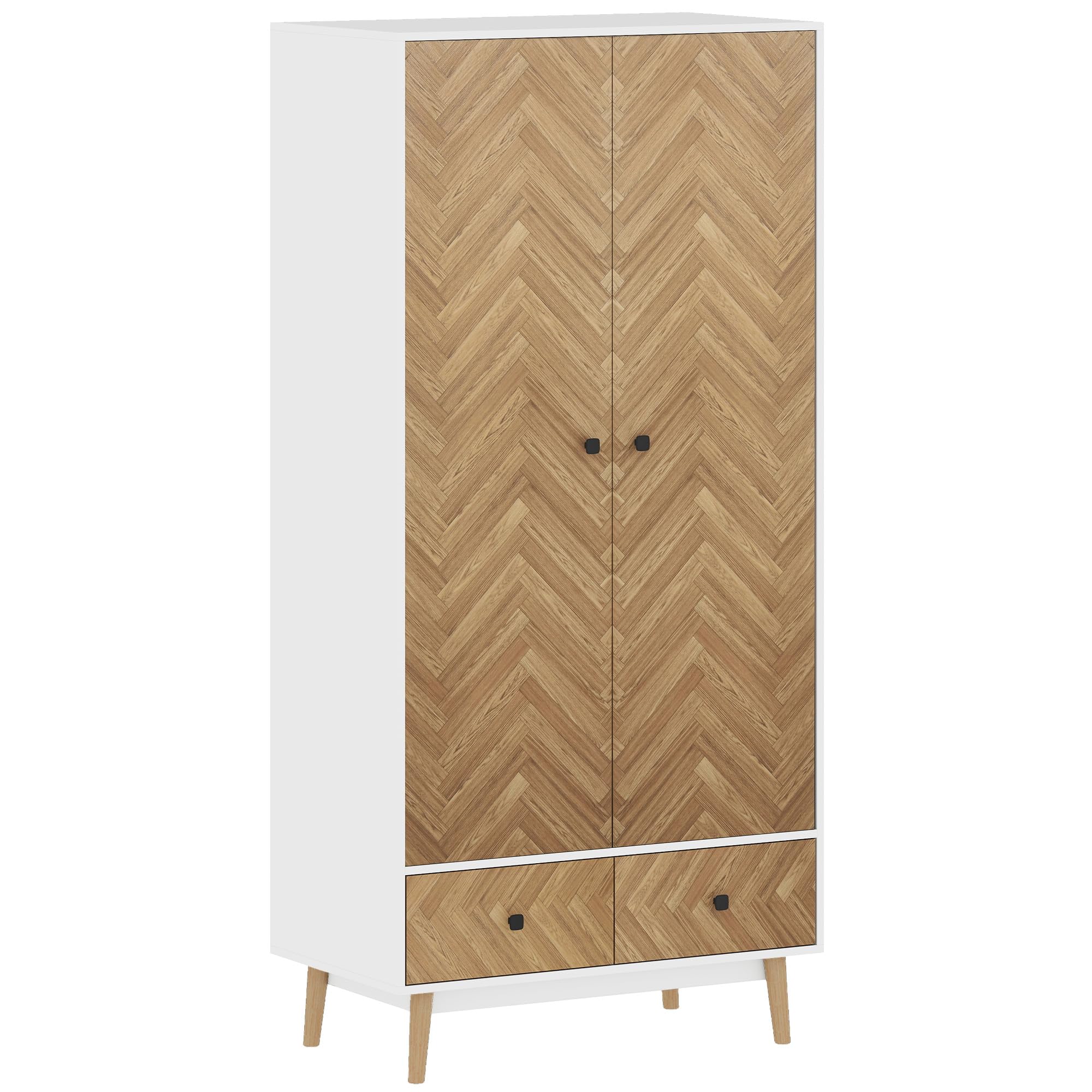 HOMCOM Modern Wardrobe Cabinet with 2 Hanging Rods Natural/White