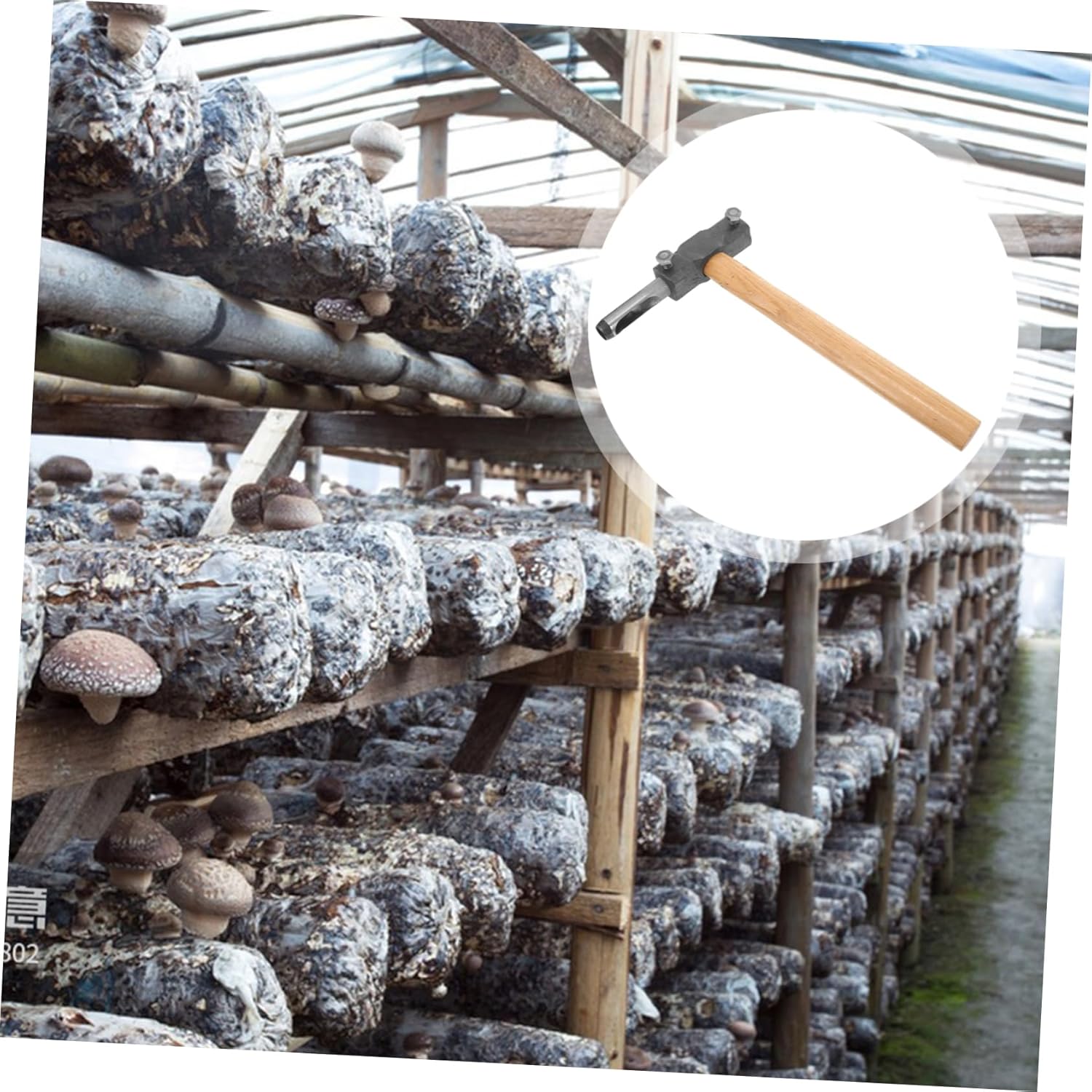 Double Head Mushroom Hammer Log Inoculation Tool Spawn Mushroom Planting Puncher Garden Tool Set Made of Wood and Iron Sturdy