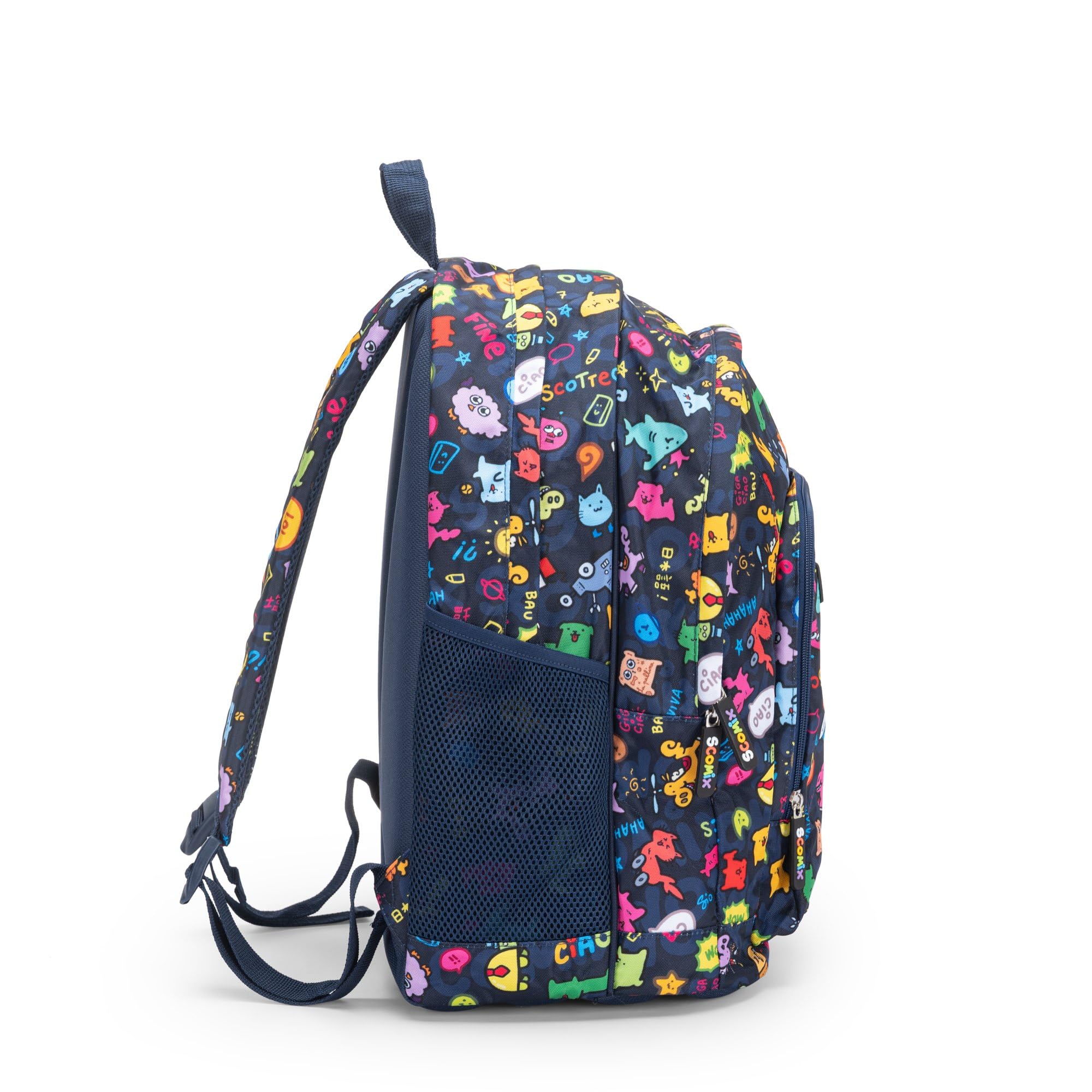 COMIX Scomix by Sio - Zaino Scuola per Bambini e Ragazzi, con 2 Ampi Scomparti Centrali, Tasca Frontale, Tasche Laterali in Rete, Chiusura a Zip e Spallacci Regolabili, 32x43Hx23 cm, 31L, Blu
