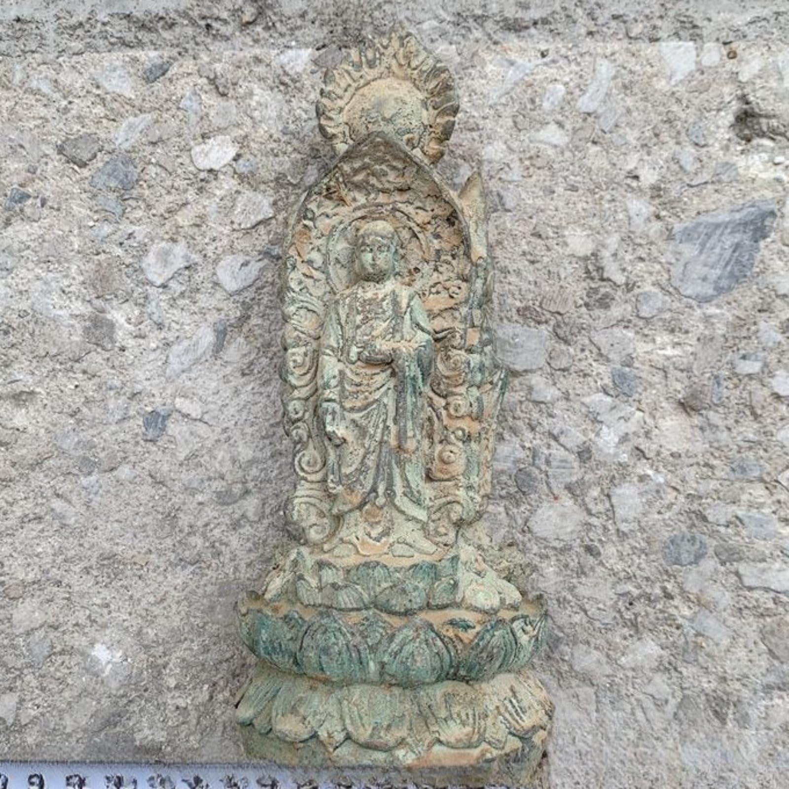 Estatua de Buda de tres caras de bronce, 20 cm / 7.9in, adorno de