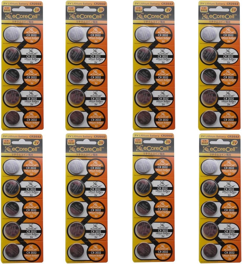 eCoreCell (40pcs) CR2032 5004LC 3V 3 Volt Lithium Single Use Non-Rechargeable Button Coin Cell Battery