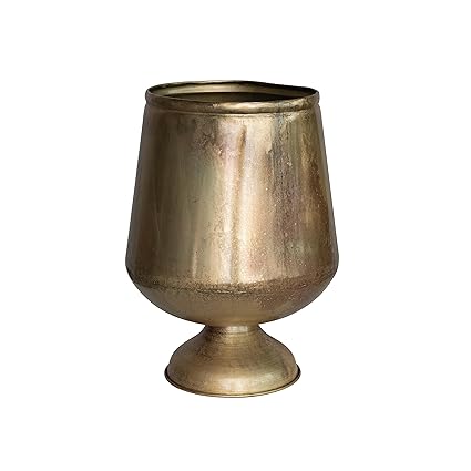 Creative Co-Op 12.5 Inches Round Metal Footed, Holds 9 Inches Pot, Antique Brass Finish Planter
