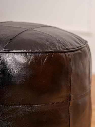Miniatura 3 de Puf de cuero geométrico ecológico hecho a mano, color negro, redondo, 16 x 16 x 16 pulgadas, puf de cuero para sala de estar, dormitorio, patio