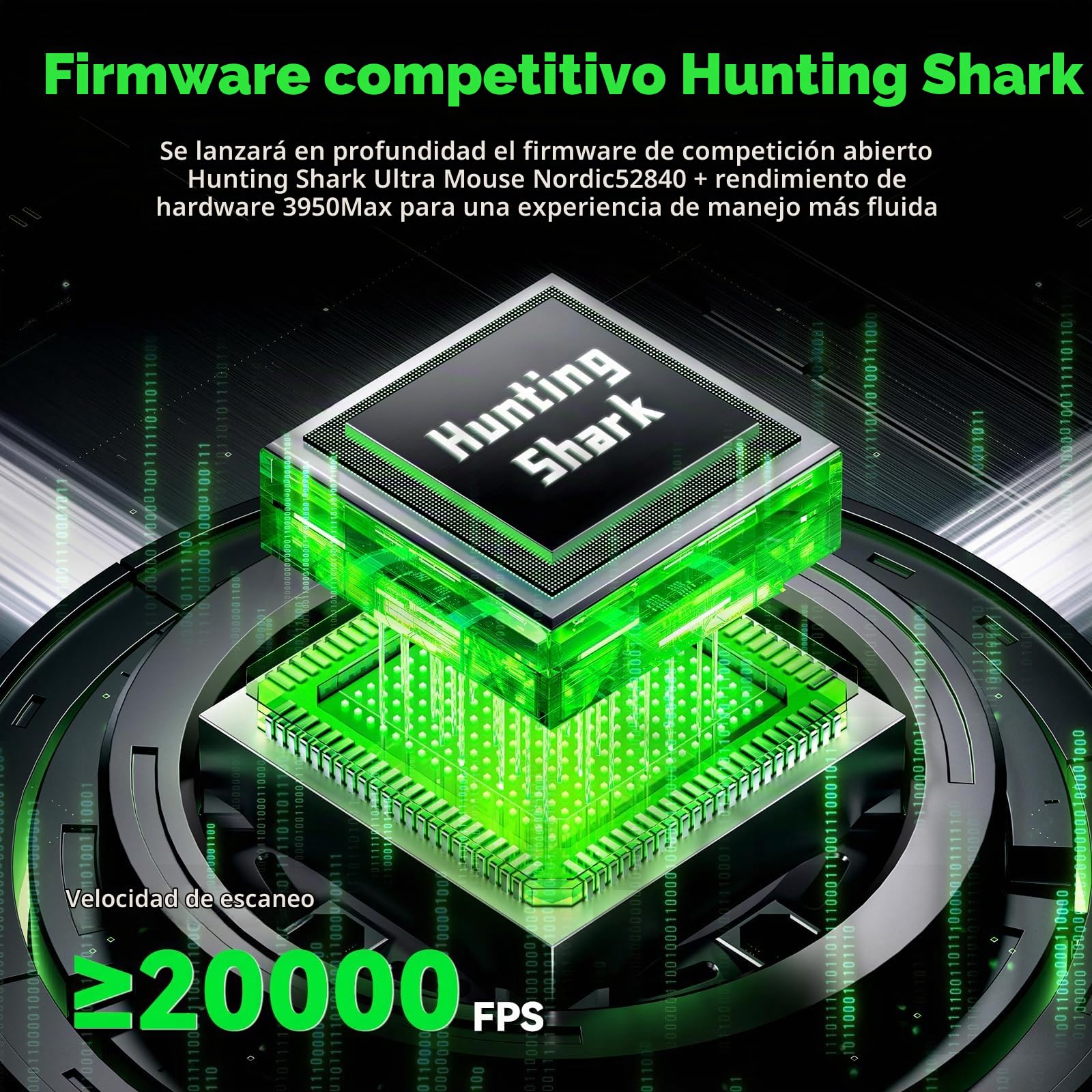 ATTACK SHARK V5 Ratón Gaming Inalámbrico, 53g, Microinterruptor Óptico, Nordic52840, PAW3950MAX, Receptor LED 8KHz, 20000FPS, 42K dpi, BT/2.4G/Wired, 500mAh, Manos Medianas-Grandes (Negro)