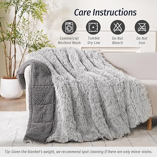 Miniatura 7 de Wemore Manta larga de piel sintética lanuda con peso, acogedora y afelpada, manta de pelo largo Sherpa para adultos de 20 libras, manta pesada de