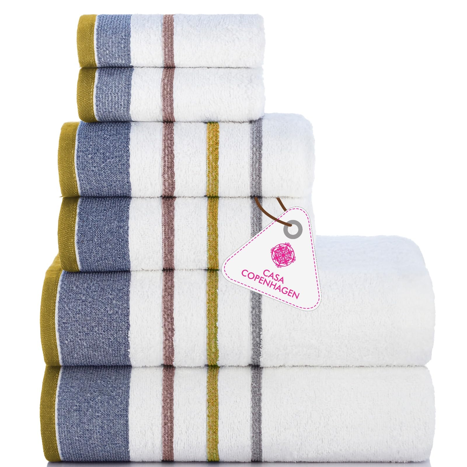 Casa Copenhagen Juego de Regalo de 6 Toallas de baño, 600 gsm, Gris carbón | White Bay 100% algodón egipcio puro para baño, cocina y ducha: 2 toallas baño, 2 de mano, 2 paños (set regalo mujer y hombre)