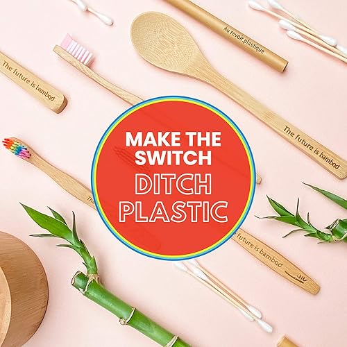 Miniatura 9 de The future is bamboo Cepillo de dientes arcoíris para adultos, hecho de bambú sostenible para una sensación natural y ecológica, cerdas onduladas
