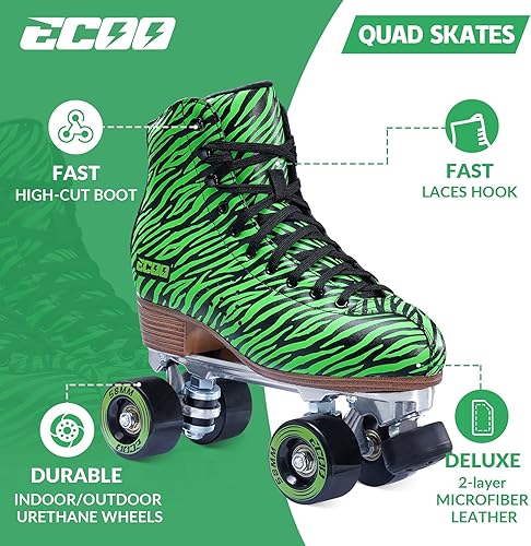 Miniatura 3 de ECOO Patín de ruedas para mujeres y niñas, 2 capas de microfibra de cuero sintético clásico de doble fila cuatro patines, puños altos profesionales