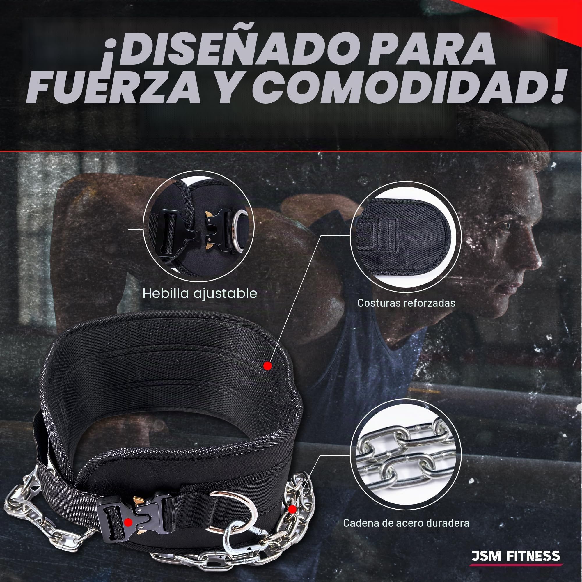 Cinturon Lastre Dominadas con Cadena Acero y 2 Mosquetones - Cinturón de Lastre Hombre | Faja Entrenamiento Calistenia, Musculación, CrossFit, Powerlifting Gimnasio Dip Belt