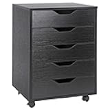 5 Drawer File Cabinet for Home Office, Wood Under Desk Filing Cabinet Mobile Printer Stand Rolling Storage Organizer with Lockable Casters for Apartment Small Spaces, Black