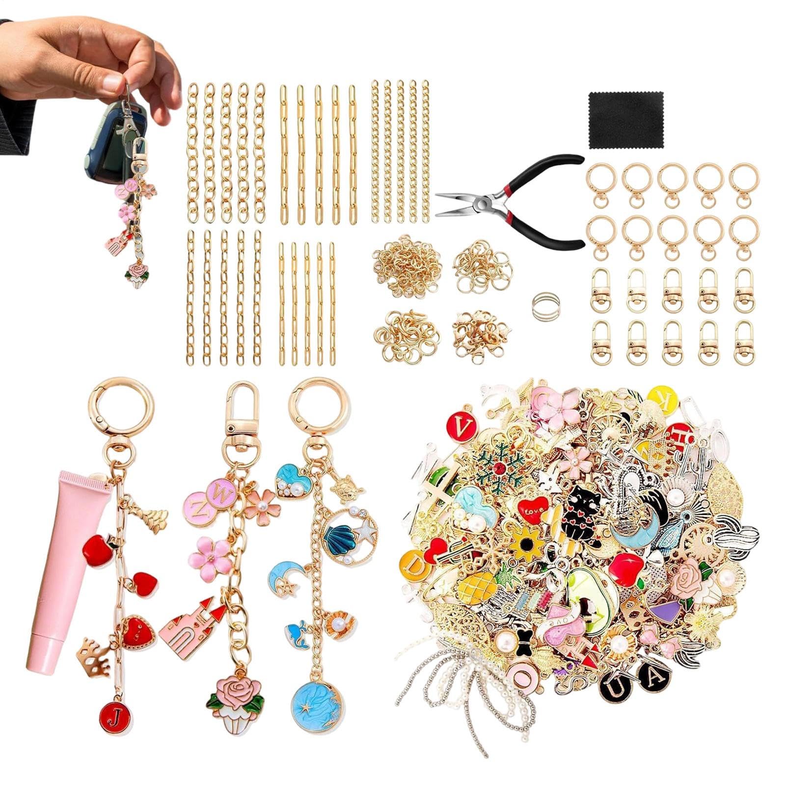 Kit fabrication porte-clés DIY 325 pièces d'accessoires bijoux pour loisirs créatifs