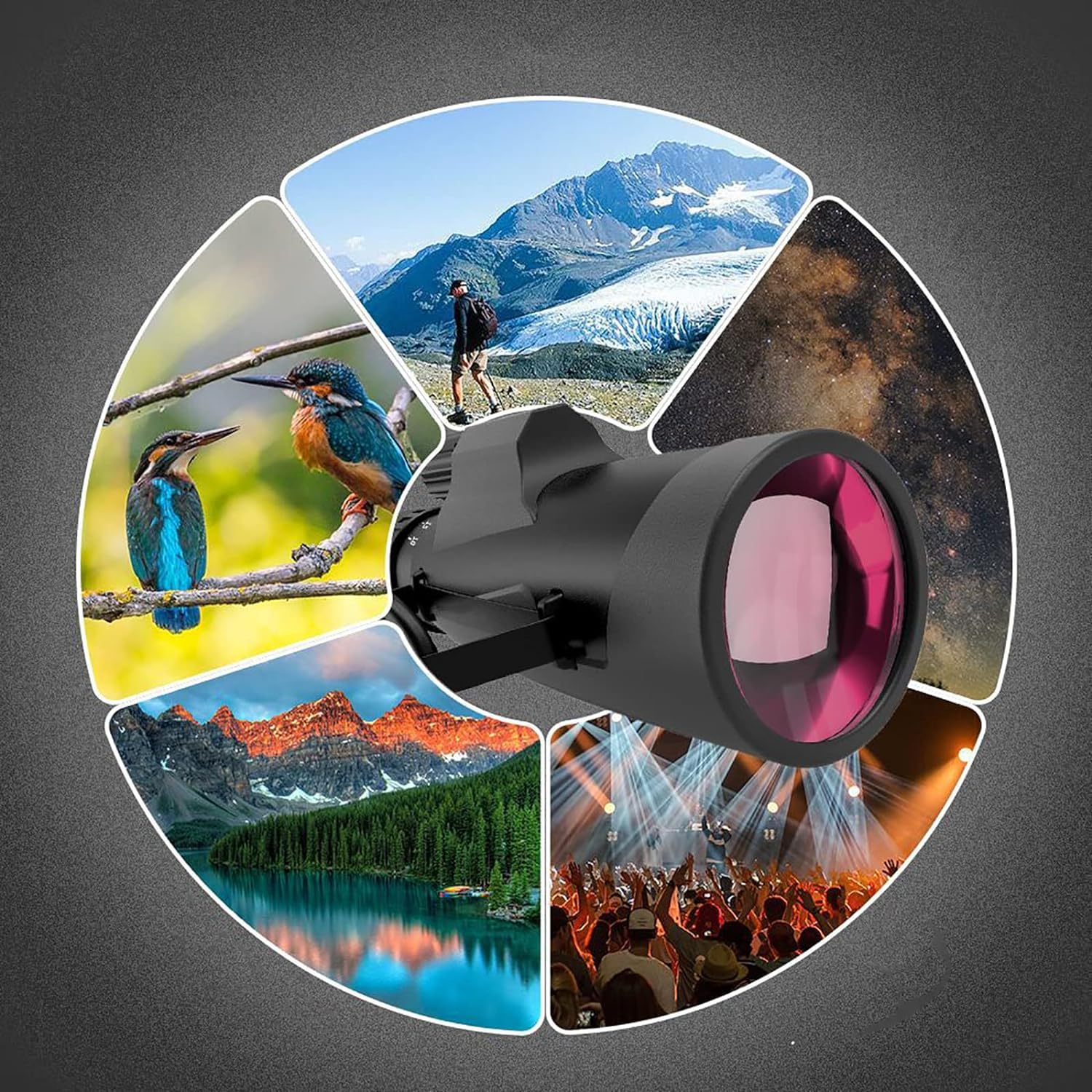 Monokularowy obiektyw monokularowy z zoomem 10-30 x, okular, 50 mm, BAK4 HD IPX7, wodoszczelny, z adapterem do smartfona i tripodem, na koncerty, mecze piłki nożnej (luneta monokularowa duża)
