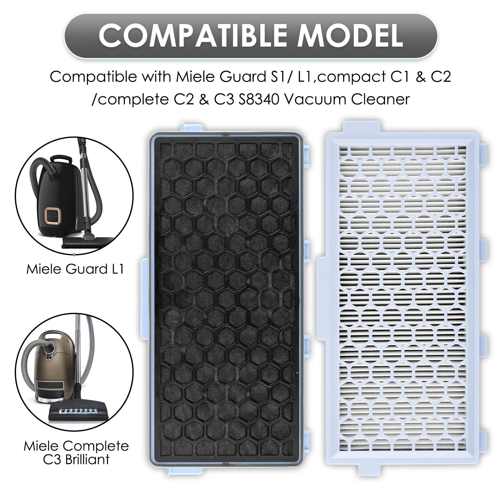 12 Sacs Aspirateur + 8 Filtres Miele GN 3D - Compatible C1 C2 C3 S2000 S5000 S8000 - Haute Performance