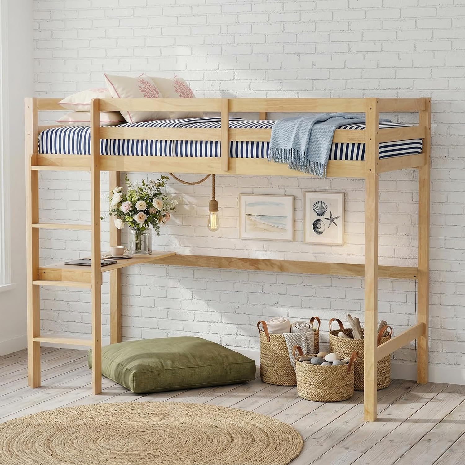 Side view of VECELO Twin Loft Bed during assembly