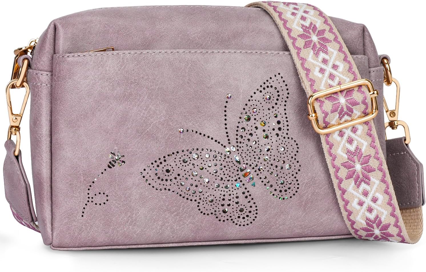 Crossbody Bags for Women, Vegan Leather Small Crossbody Purse Butterfly Shoulder Ha...