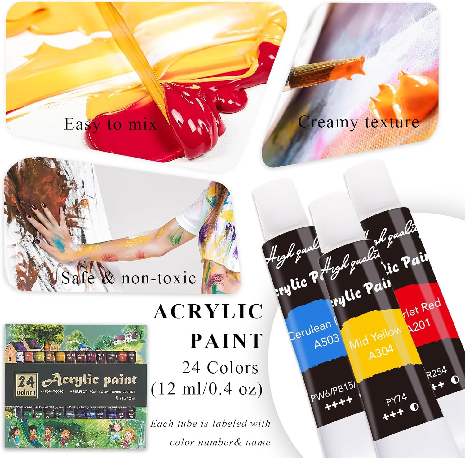 LEYEDZ Acrylic Paint Set for Kids & Adults, 41 PCS Paint Kit, Art Painting Supplies Kit with 24 Acrylic Paints, 8 Paint Brushes, 5 Canvas Panels
