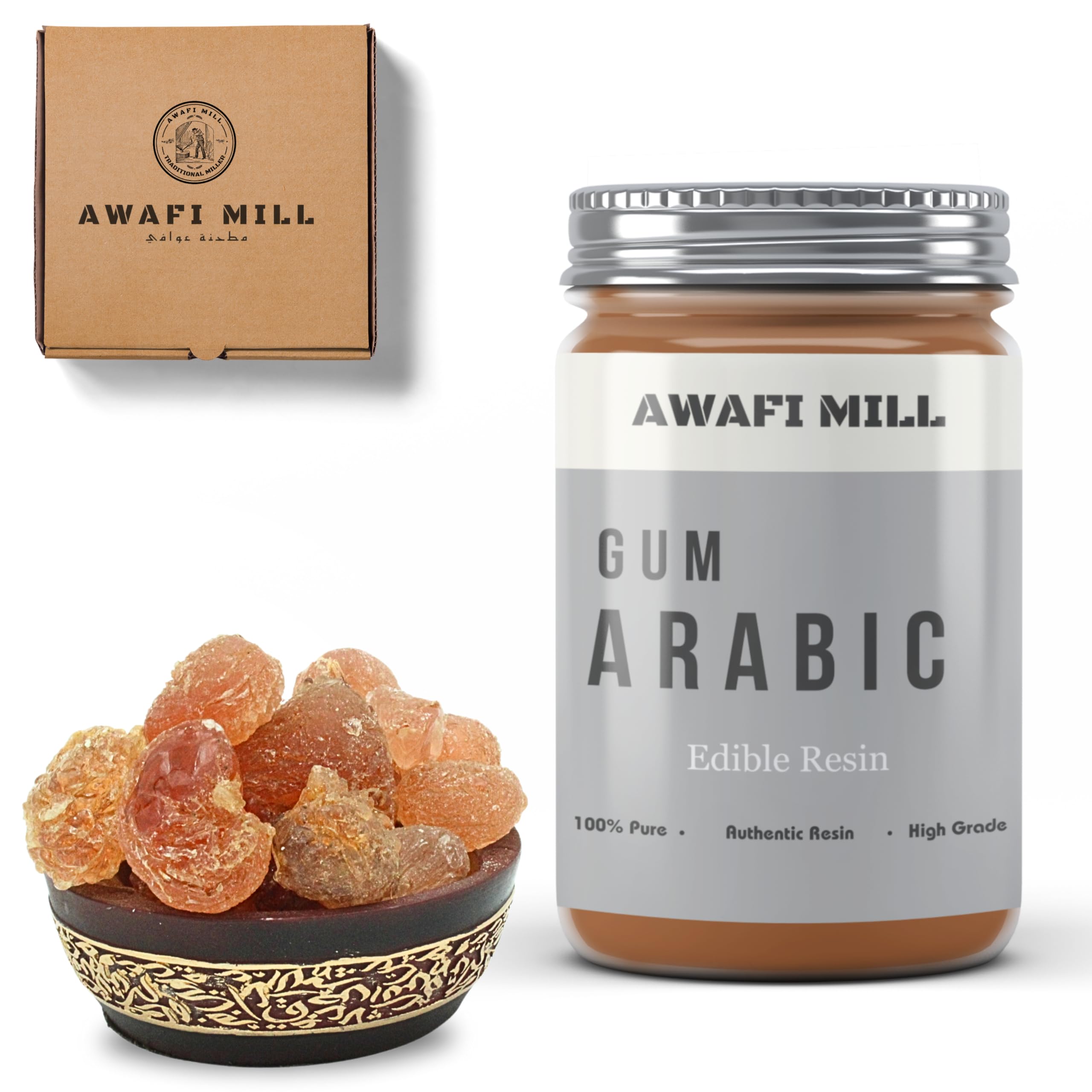 AWAFI MILLGum Arabic Thickener | العربية العربية - Pure and Food Grade Natural Gum | Beautiful and Large (150 GM)