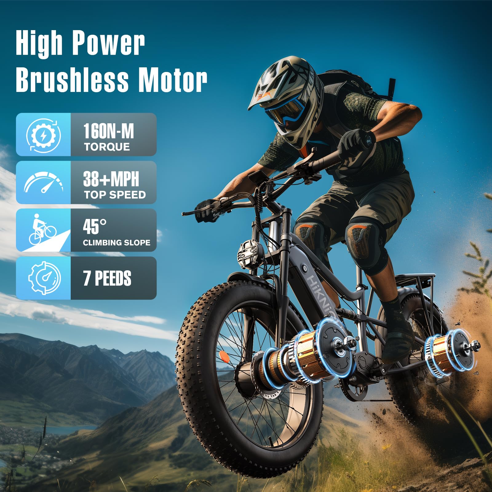 HiKNiGHT Electric Bike for Adult,52V 20Ah Peak 3000W Dual Motor 26