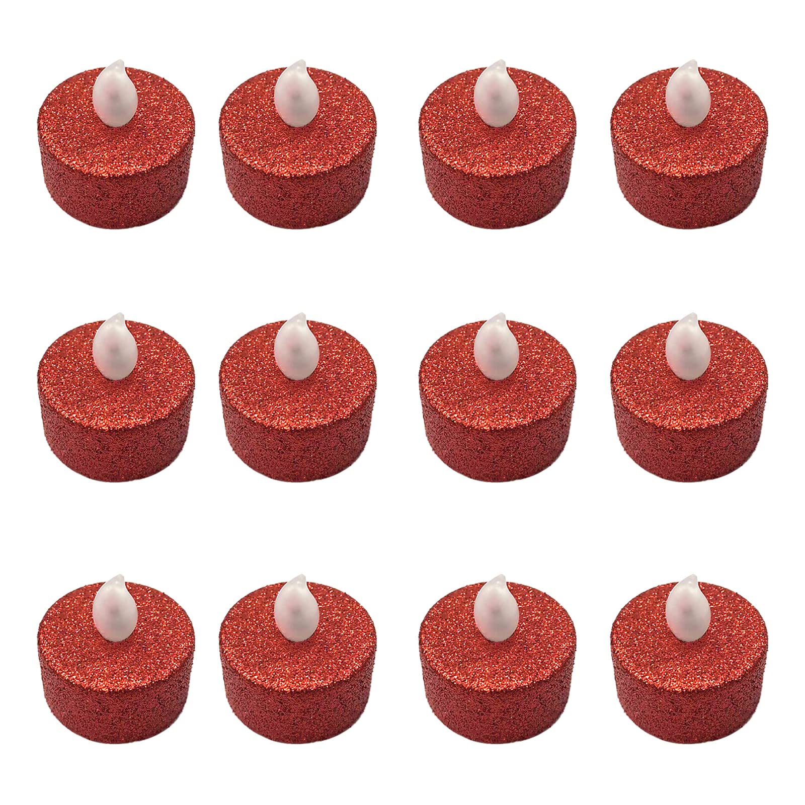 BFYDOAA 12cs Small LED Candle Lamp Glitter Tea Lights Flameless Votive Candles for Christmas,Proposal Party,Gifts & Festival Celebration (Red)