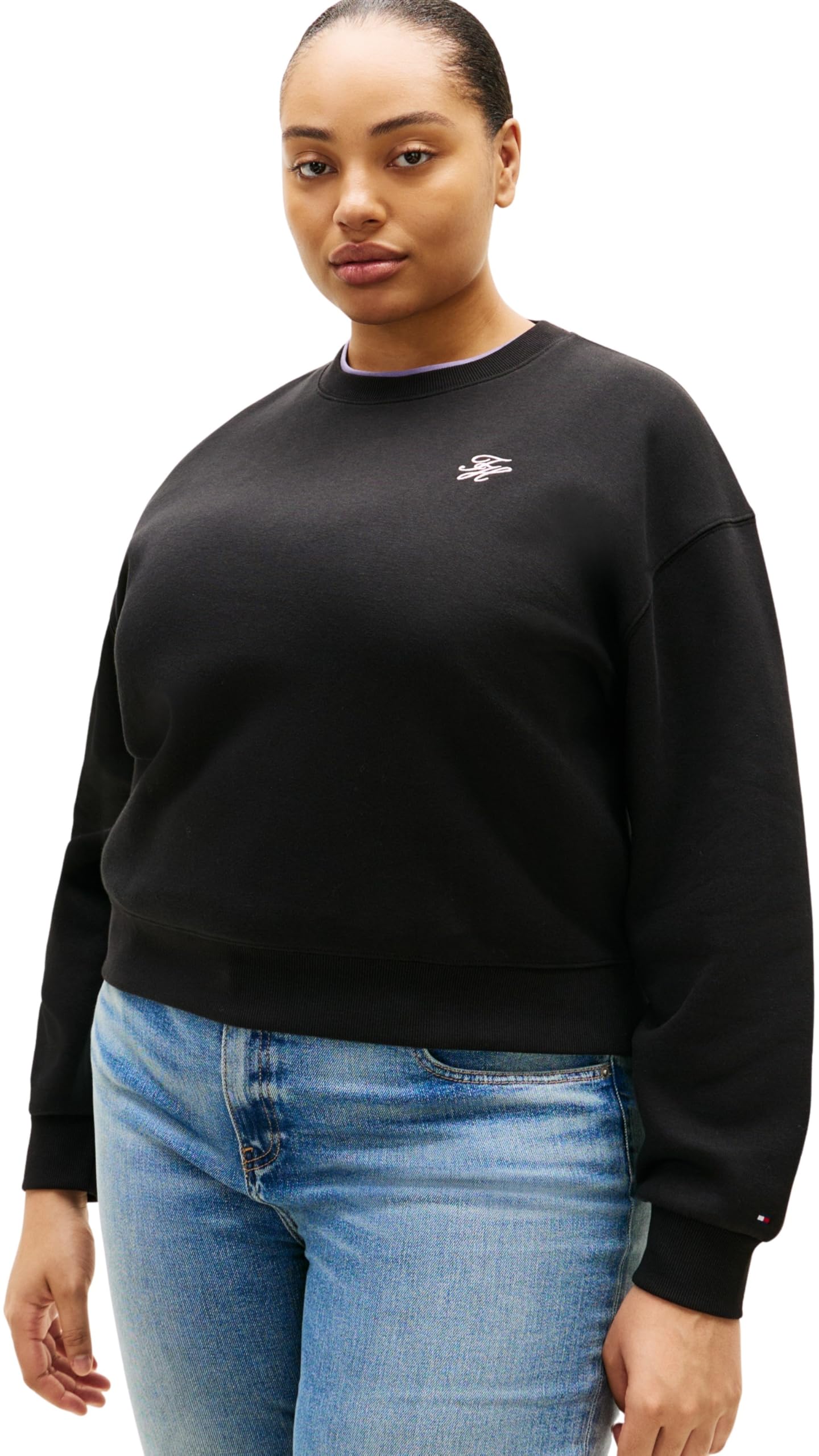 Tommy Hilfiger Damen CRV Th Script Reg Fleece Swtsrt Ww0ww49511 Pullover-Sweatshirt (1er Pack)