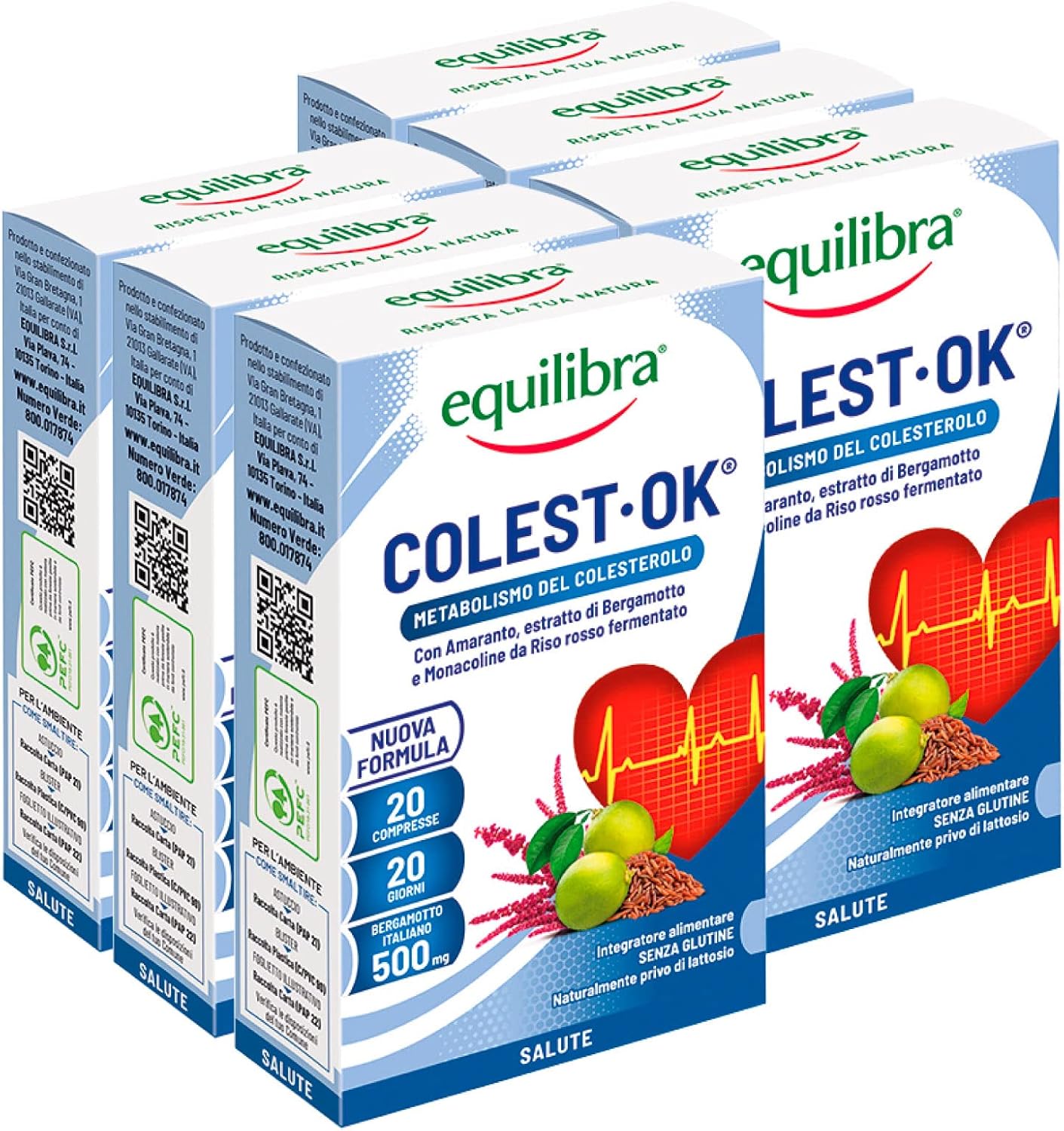 6x Equilibra Colest OK Metabolismo del Colesterolo Con Riso Rosso ...