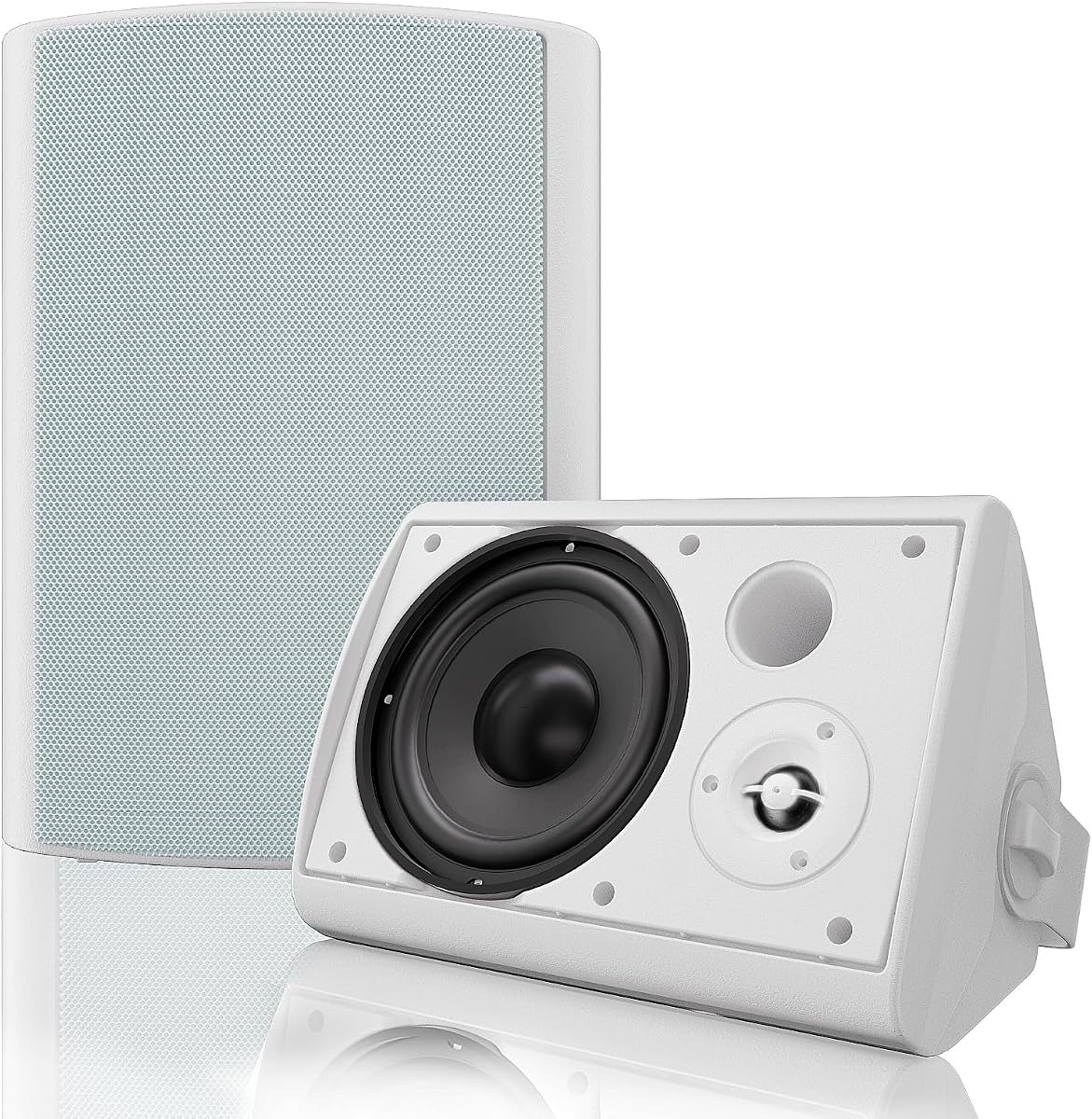 Herdio 6.5 Inches Outdoor Bluetooth Speakers Waterproof with Powerful Bass,Wall Mount Speakers Wired Weather Resistant for Patio Home Deck Porch Backyard 400 Watts(White)