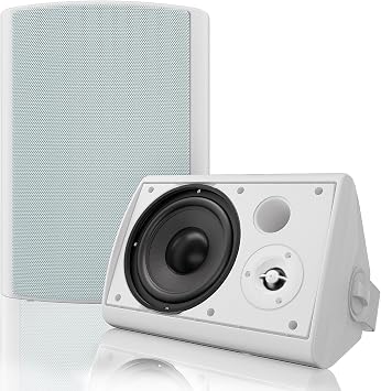 Herdio 6.5 Inches Outdoor Bluetooth Speakers Waterproof with Powerful Bass,Wall Mount Speakers Wired Weather Resistant for Patio Home Deck Porch Backyard 400 Watts(White)