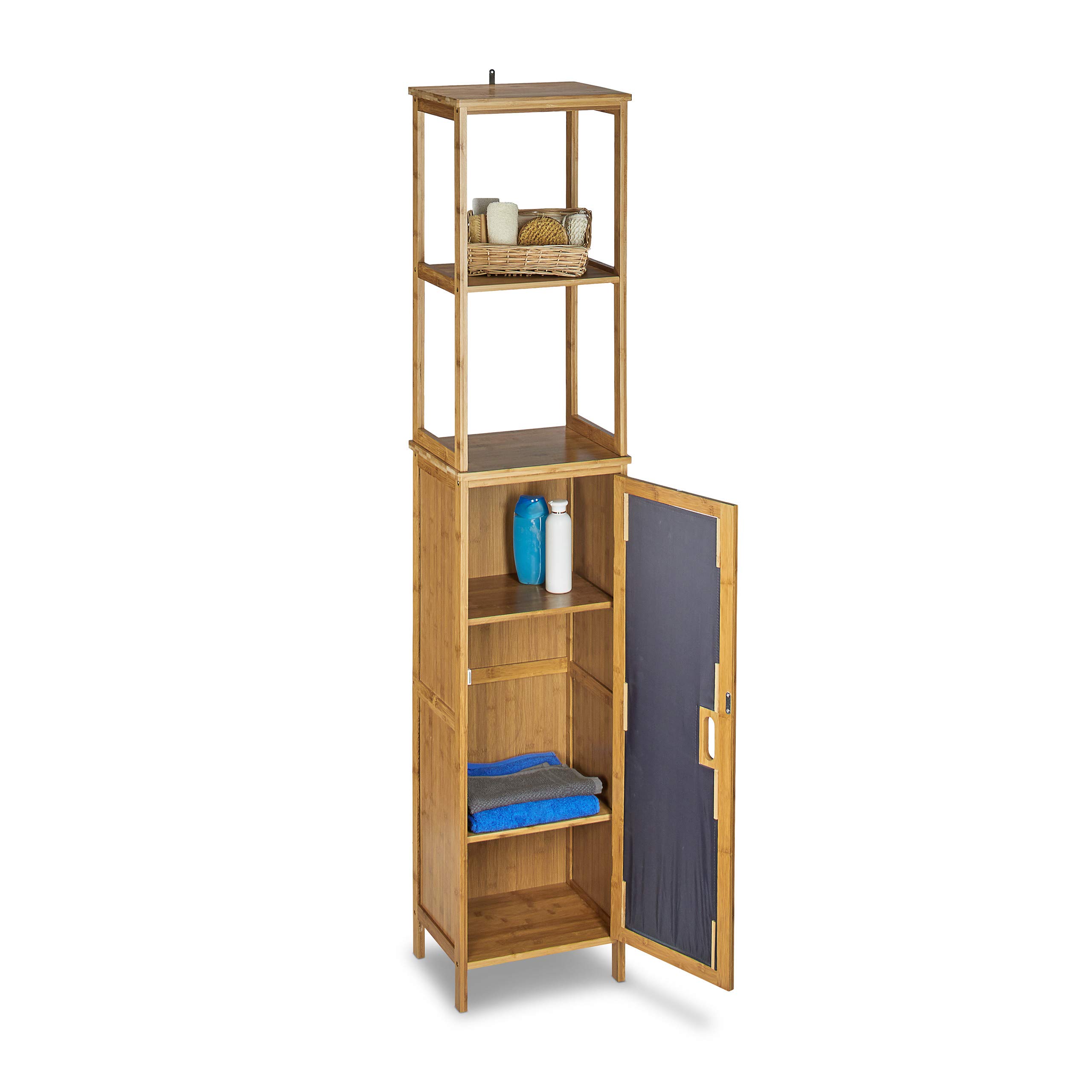 Relaxdays Natural Bathroom Bamboo Cabinet 170 X 33.5 X 28 Cm Bathroom Cupboard With 6 Shelves With Practical Storage Room For Bathroom Accessories Standing Shelf With 2 Ajustable Boards Bath Stand,