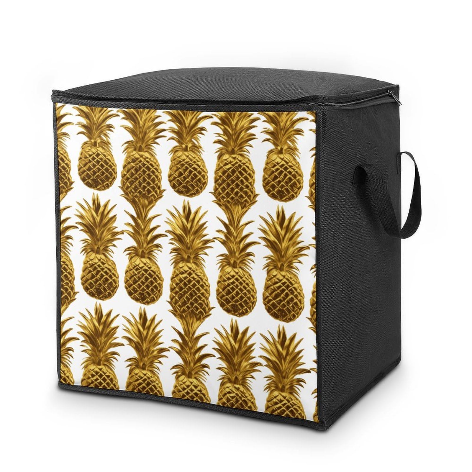 Fekiloot Style Gold Pineapple Background Storage Bags With Reinforced Handles,Moving Bag With Zipper,Closet Organizers,Compression Packing Cubes