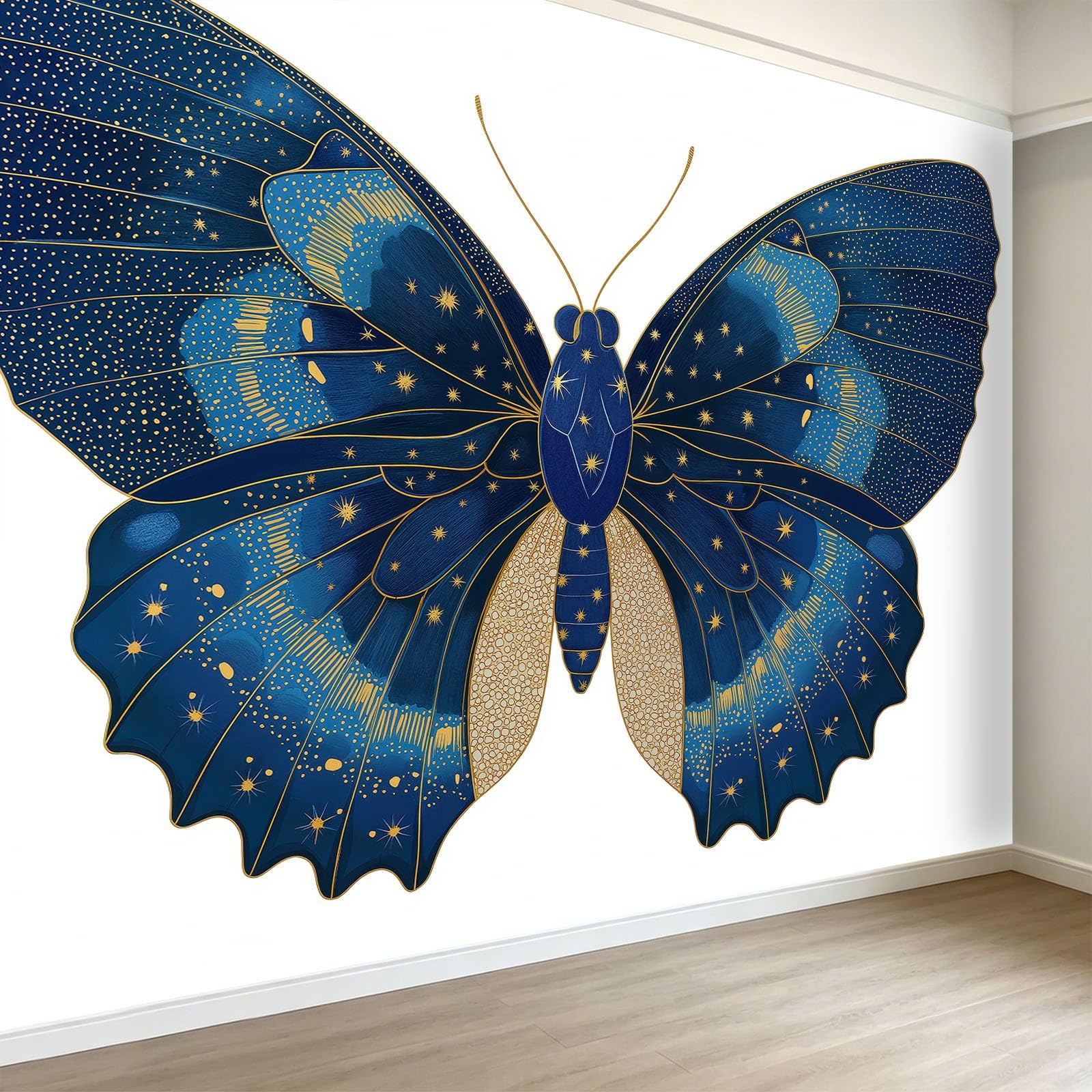 Papier Peint Mural Art Papillon Bleu Marine pour Grand Salon et Chambre