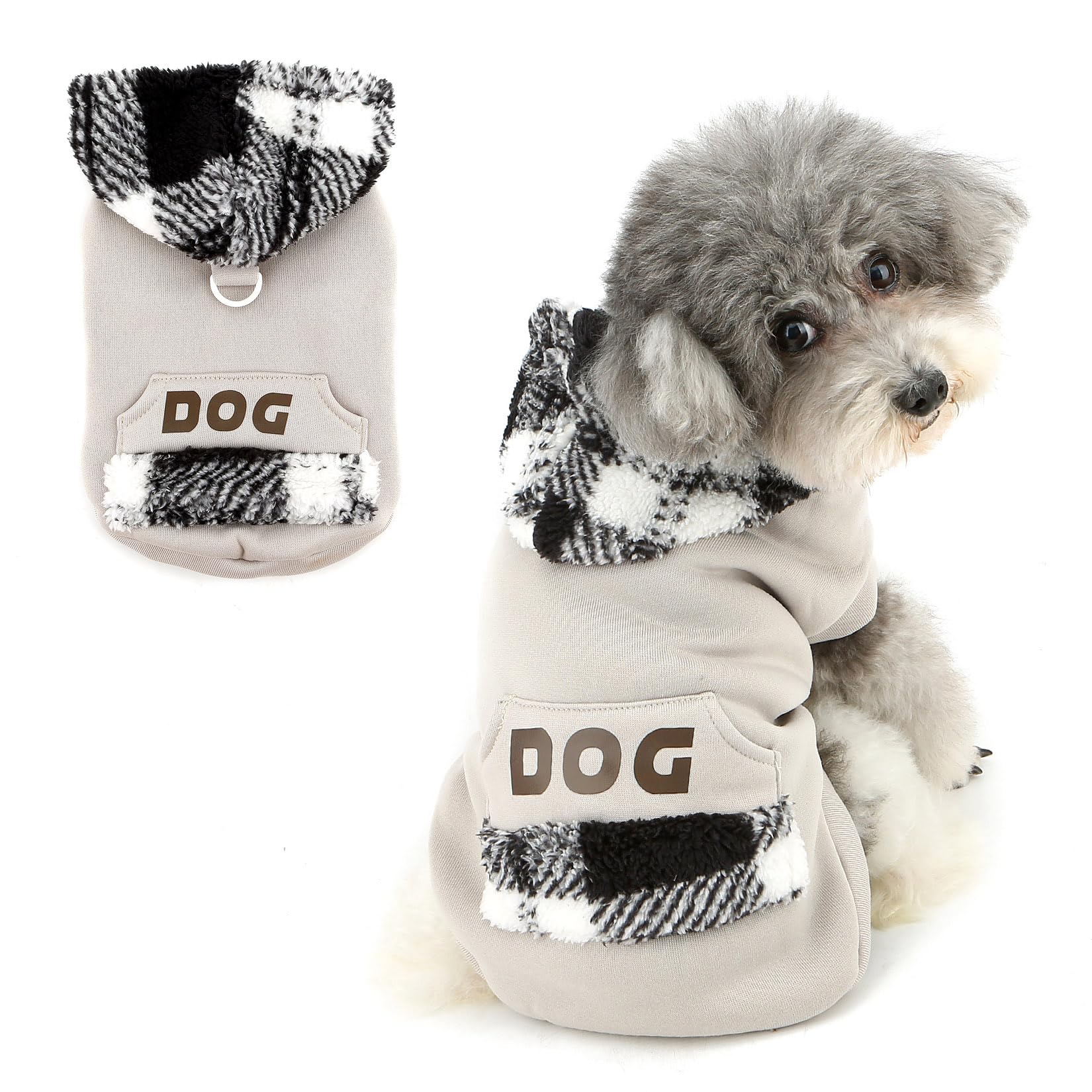 XHYRHTS Maglione in Pile per Cani con Cappuccio Scozzese Fuzzy per Razze XSmall Piccole, Caldo Pullover Senza Maniche con Anello a D e Tasca, Completo Invernale con Cappuccio per Cuccioli Gattini