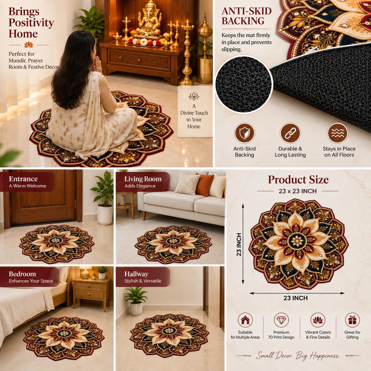 Mandala Floor Mat - Floral Lotus Design FREE SHIPPING -3