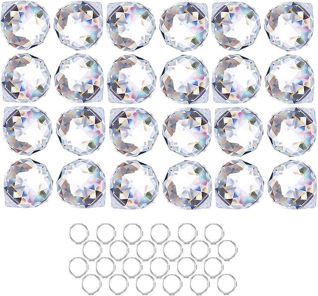 Crystalsuncatcher 24pcs Clear Crystal Ball Prism Suncatcher Rainbow Pendants Maker, Hanging Crystals Prisms for Windows,20mm