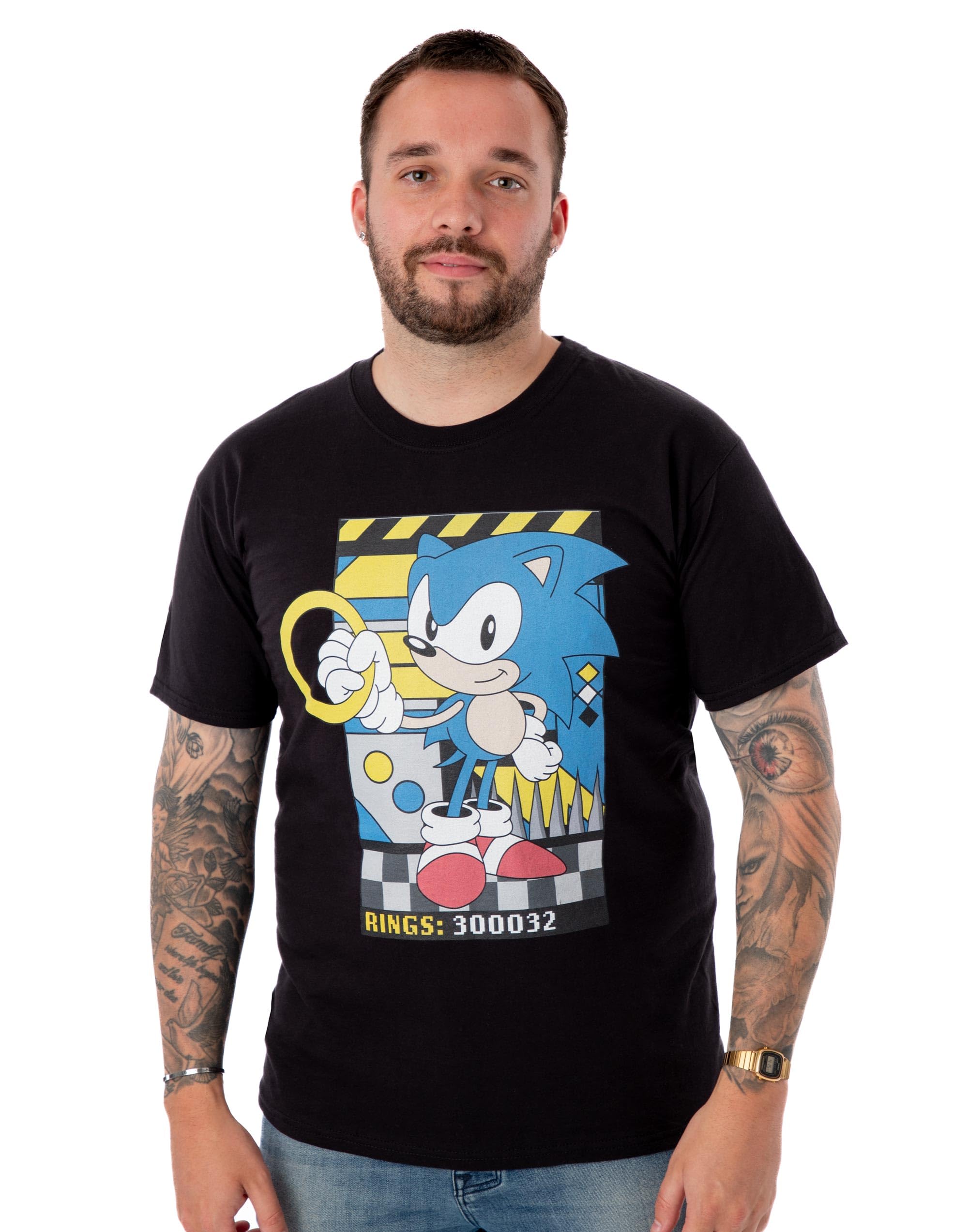 Sonic The Hedgehog (Large) Short Sleeved T-Shirt (Mens ) Black