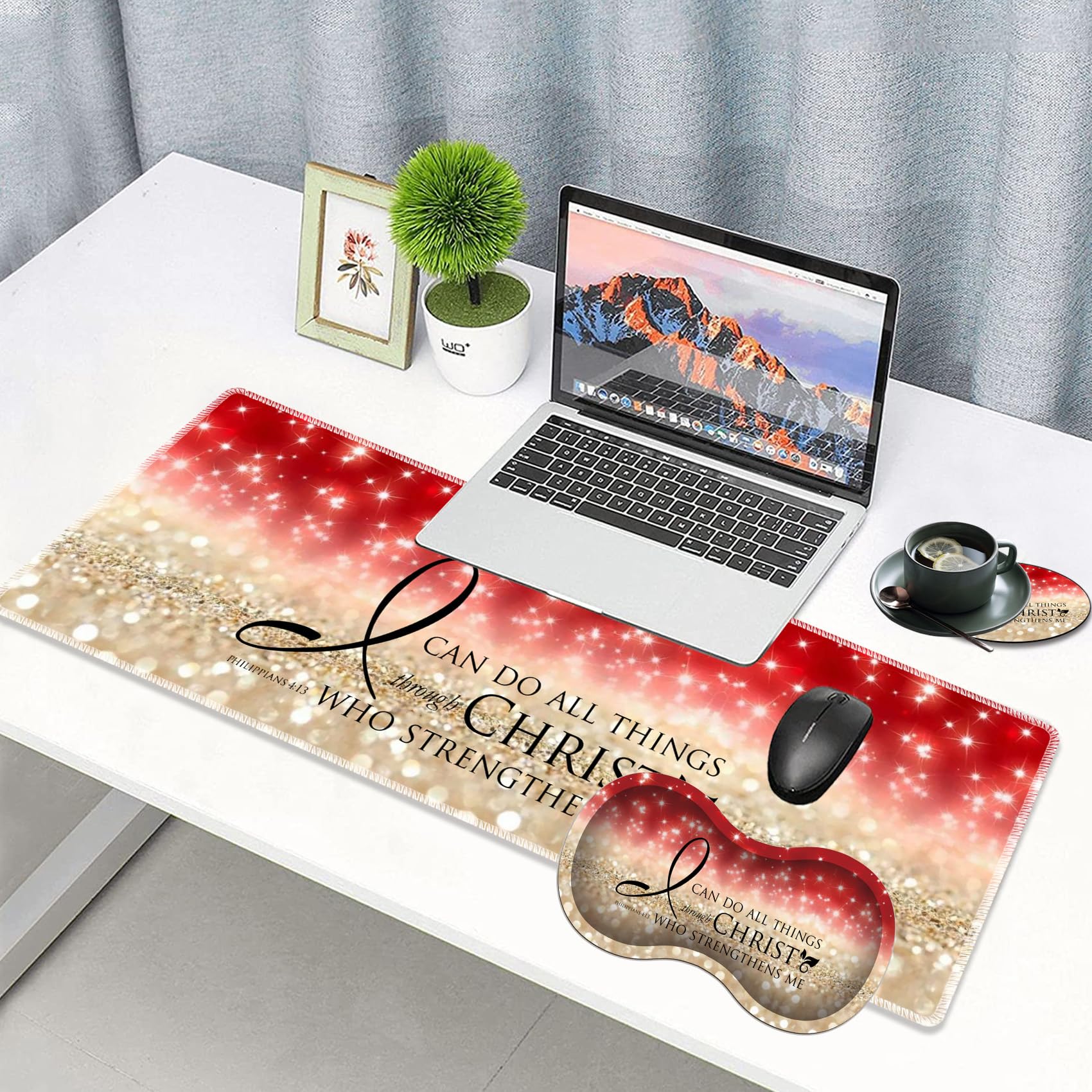 Bible Verse Mouse Pad Set - Wrist Rest & Coaster -2