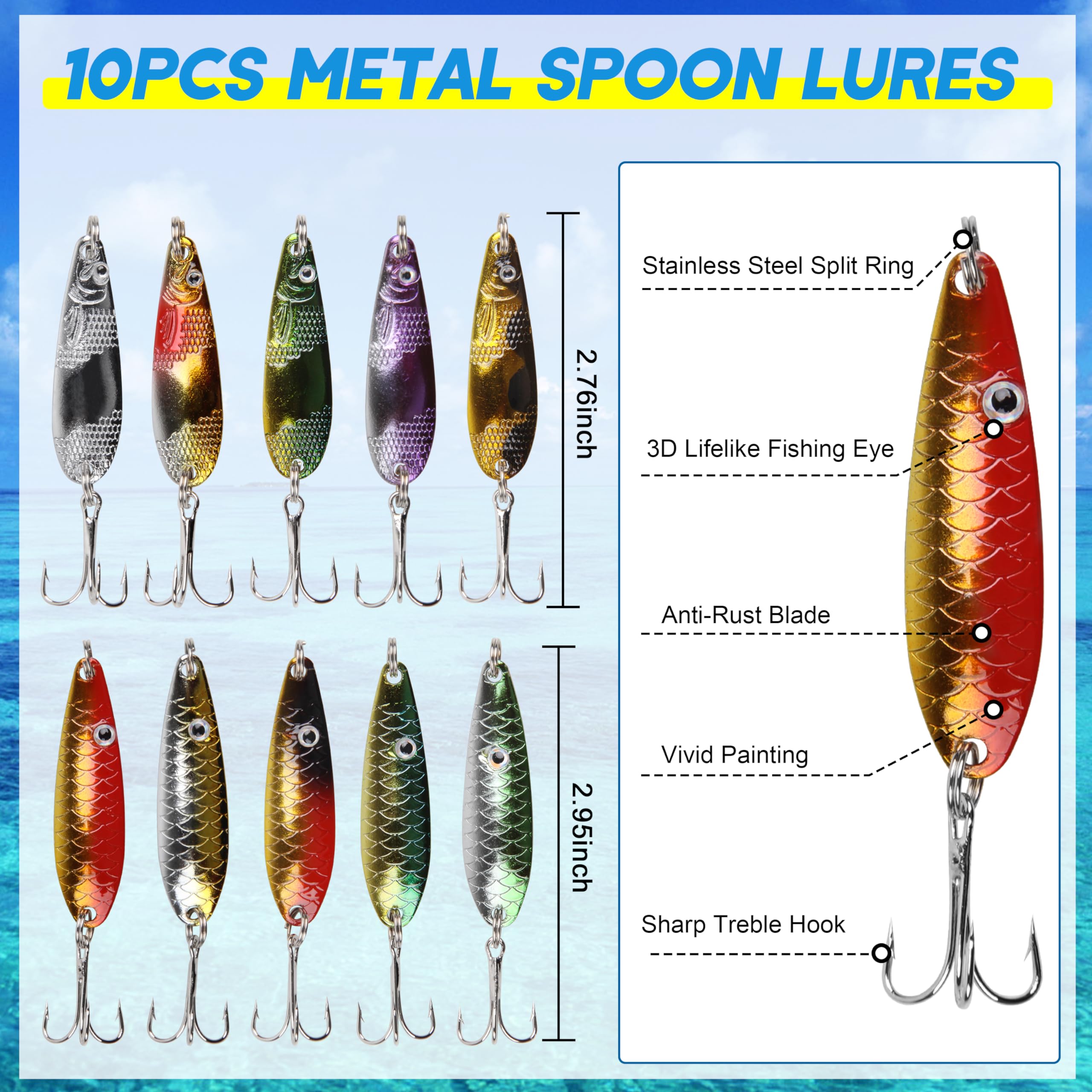Fishing Lures Spinner Baits,30pcs Spoon Fishing Lures Metal Spinnerbaits Hard Baits Kit Trout Lures Fishing Spinners Spinnerbaits for Bass Trout Salmon Walleye Saltwater Freshwater