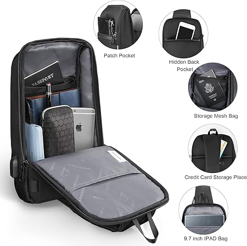 Miniatura 5 de VGOAL mochila pequeña Sling antirrobo, bolsa de mensajero con puerto de carga USB, mochila de día cruzada,para iPad de 9.7 pulgadas.