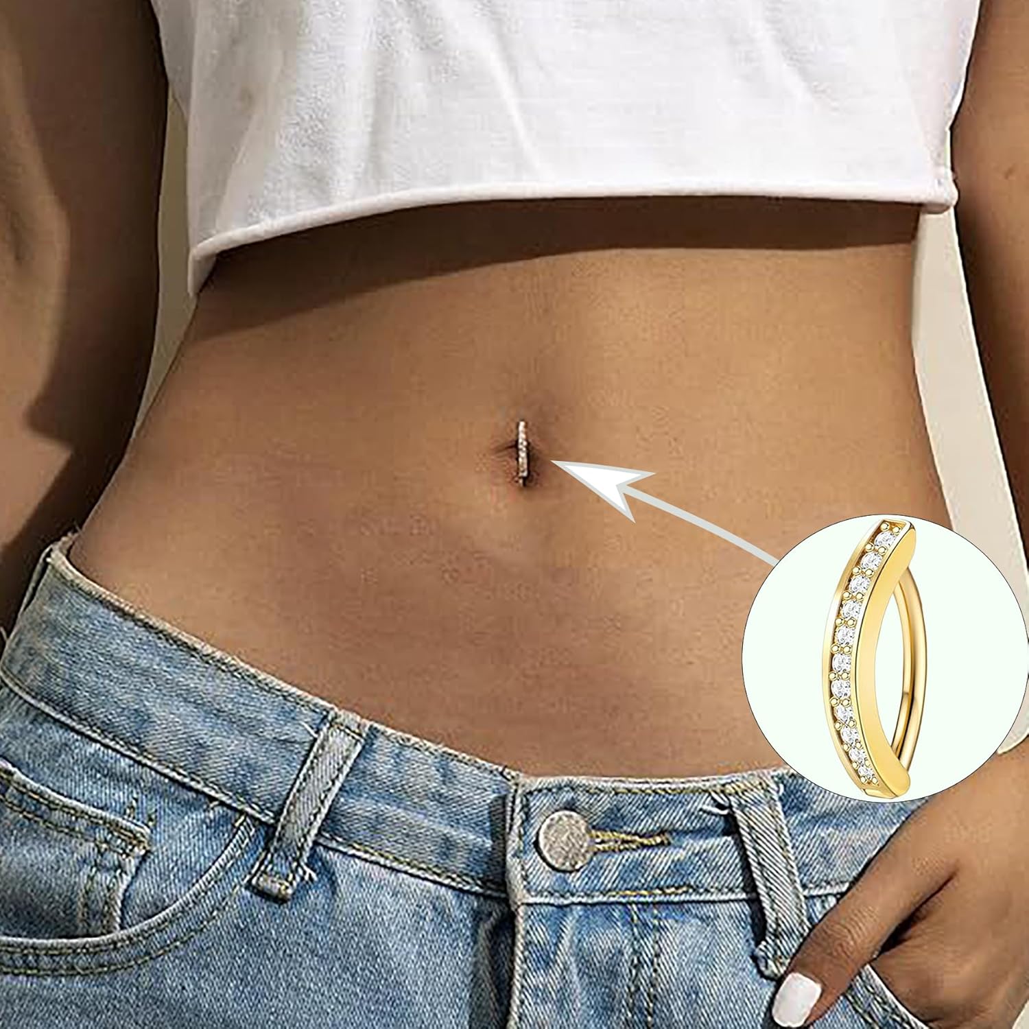 9 Pcs 14g Surgical Steel Belly Button Rings Navel Piercing Jewelry for Women Gold Silver CZ Opal Pearl Clicker Ring Set - Image 6