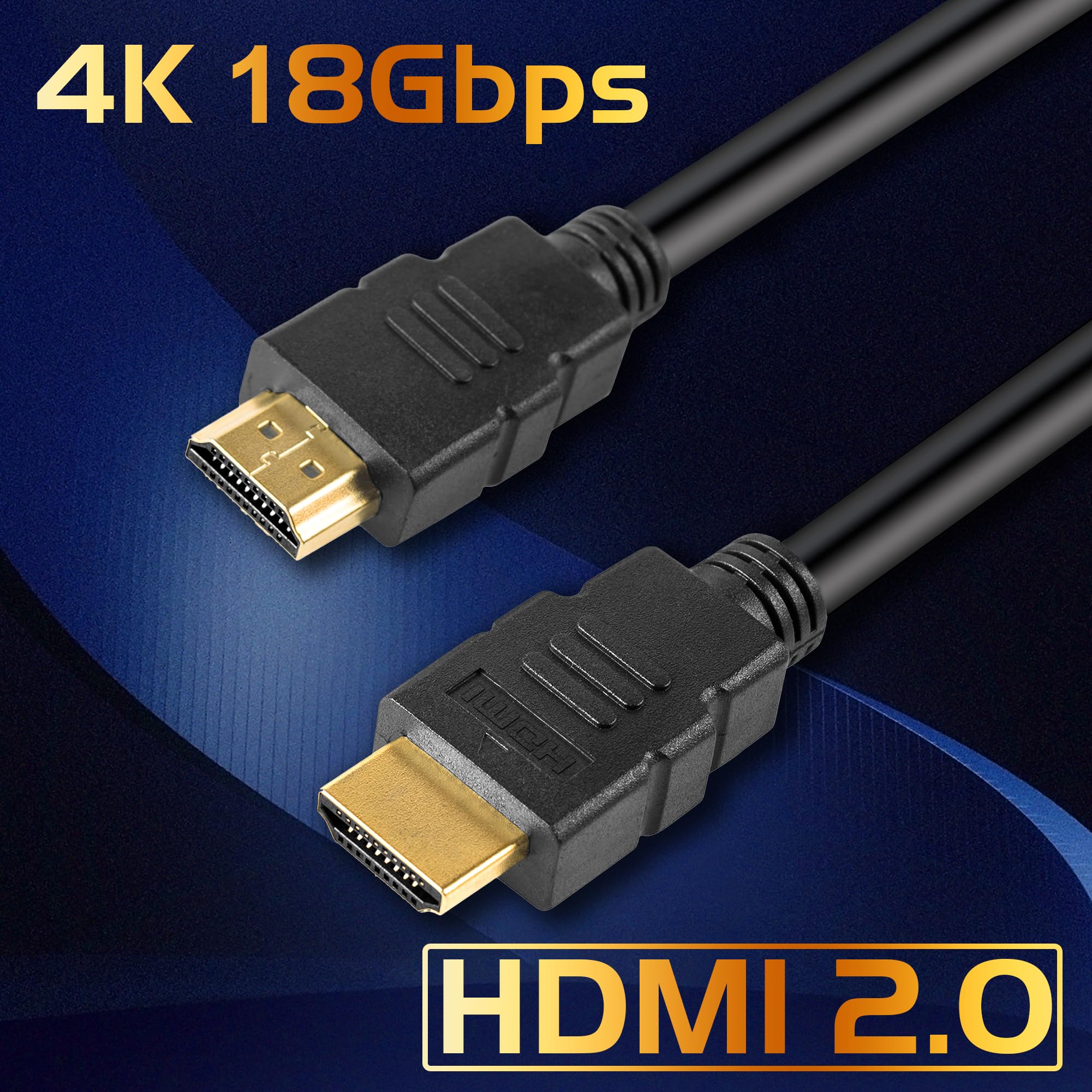 Paquete de 5 cables HDMI 2.0 4K Ultra HD/cable, alta velocidad, 18 Gbps, 2.0b @60 Hz, (1080P 2160P HDR) 3 pies, cable HDMI negro, para laptop, monitores, HDTV