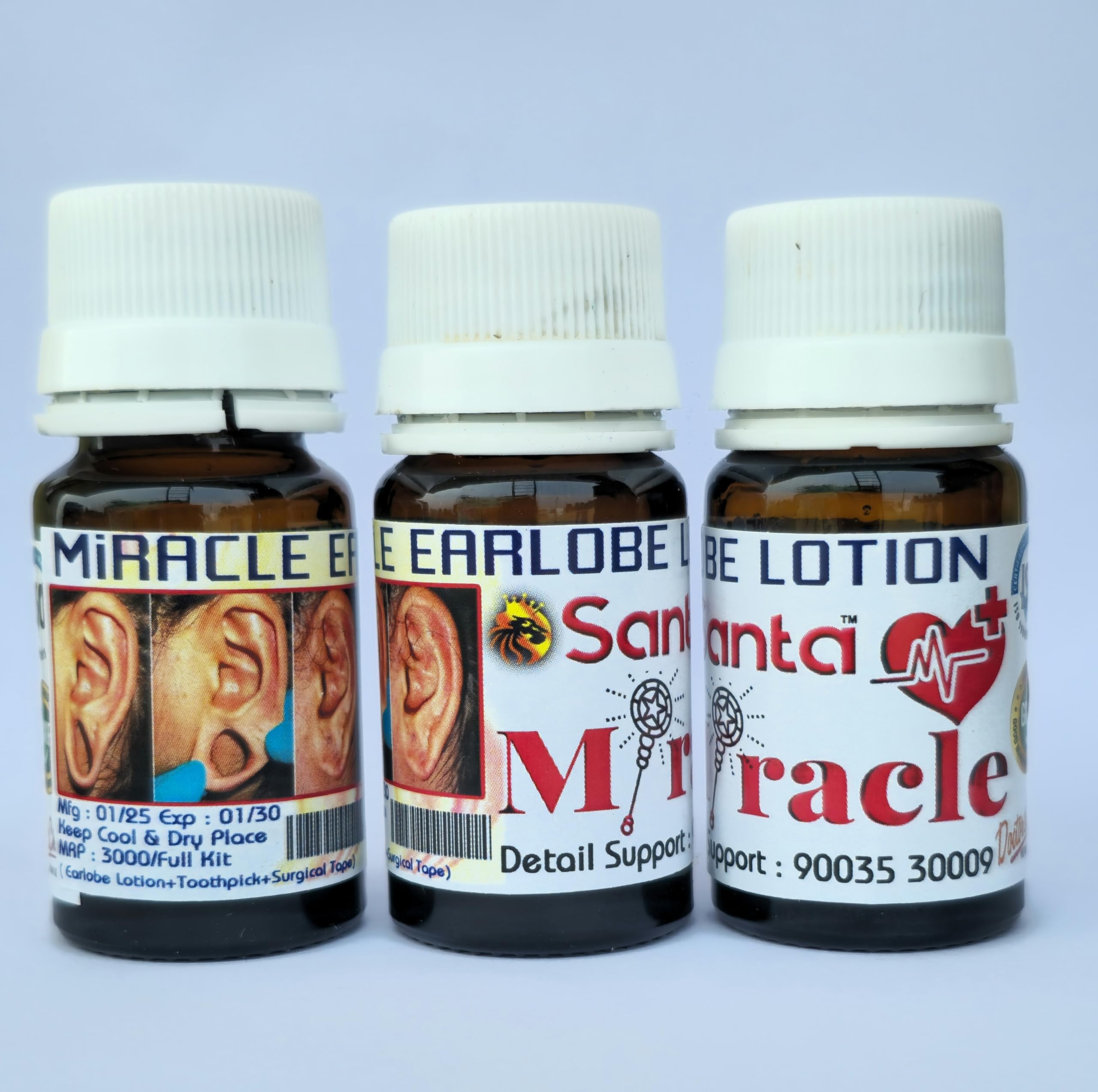 Earlobe Repair Lotion (Pain Less & Stitch Less) Miracle Derma Care Kit, 1 Bottle lotion10ml, 100 Cotton Swabs, Medical Tape, Toothpick — Amazon image 2