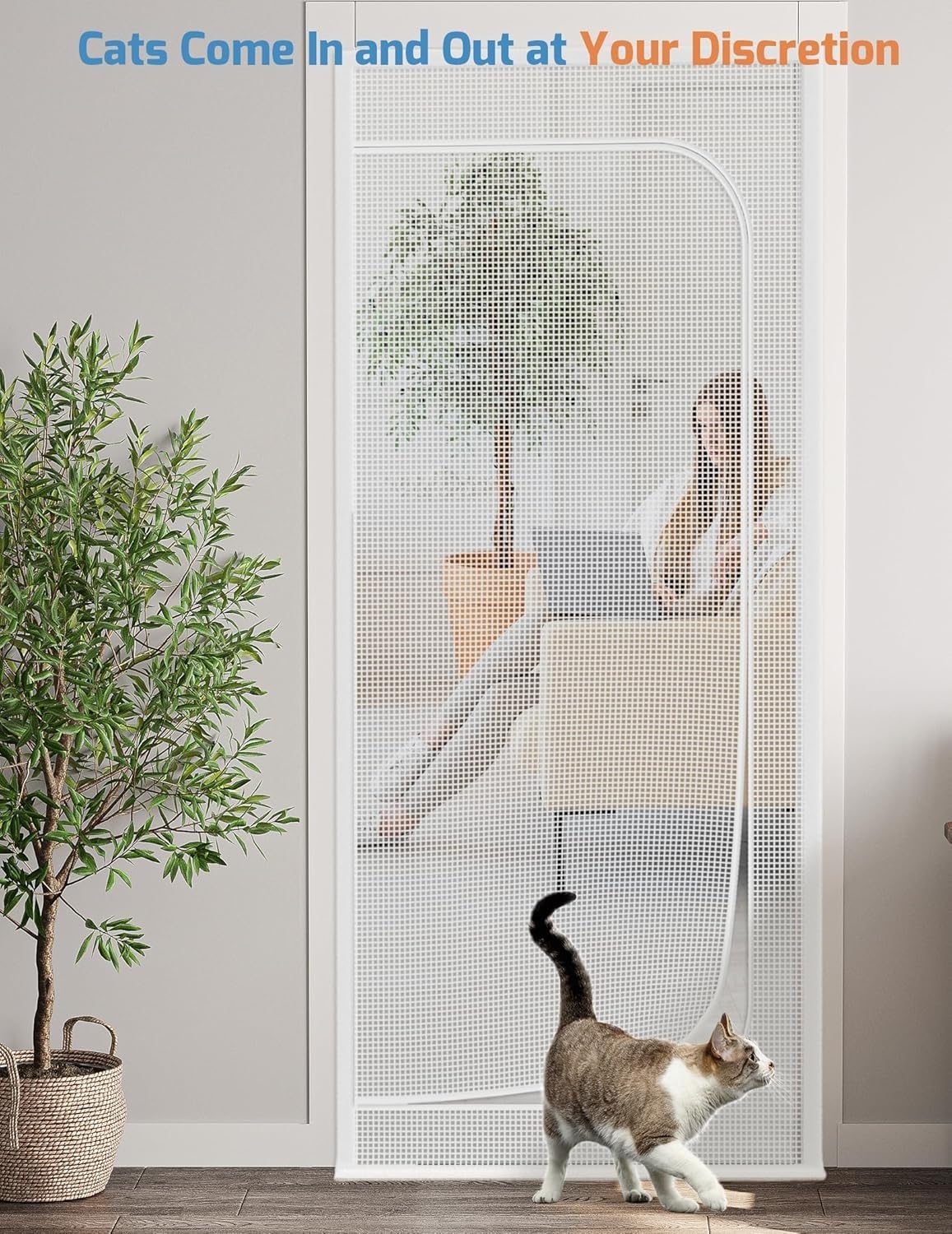Siatka na drzwi dla kota, klapa dla kota z zamkiem błyskawicznym, gruba siatka, biała, wiele (B 80 x 210 cm) - idealna dla kotów domowych i bezpieczeństwa zwierząt domowych