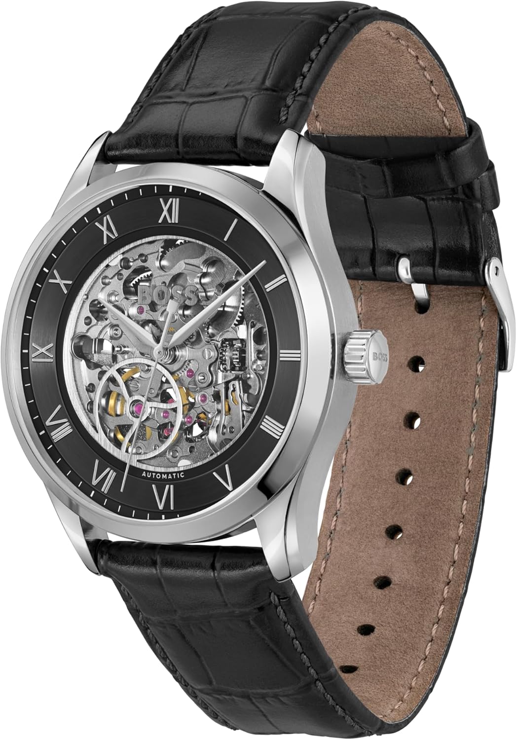 BOSS Men's Principle Automatic Watch – Stainless Steel Case, Japanese Movement, 42 Hour Power Reserve, Skeleton Dial, Exhibition Case Back – Luxury Timepiece, Gift for Him - Image 2