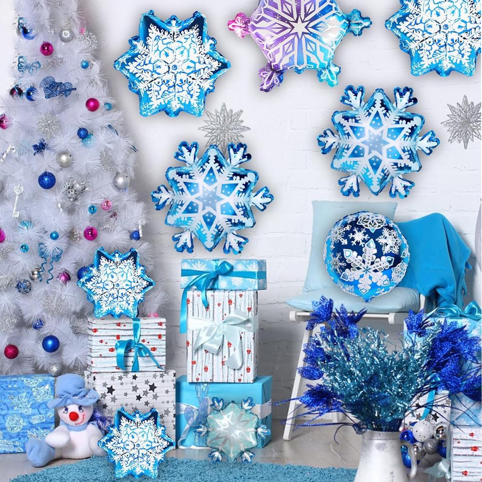DazzJoy Frozen „Happy Birthday“ Folienballon – 16 Zoll, Blau Mit Schneeflocken, Für Winter- & Geburtstagsdeko