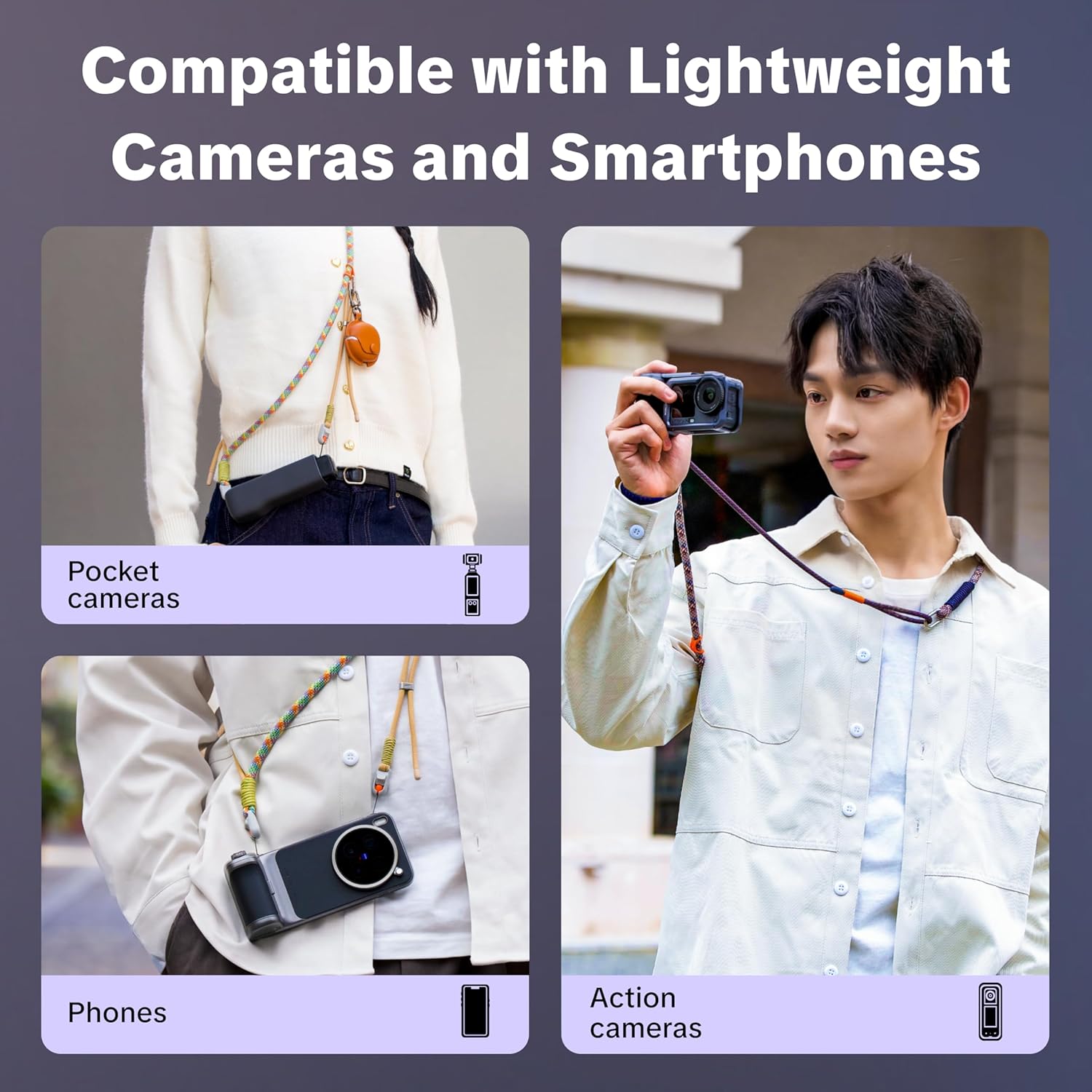 PGYTECH Crossbody Camera Strap for DJI Osmo Pocket 3/Xtra Muse, 2-in-1 Adjustable Shoulder/Wrist Lanyard for Photography