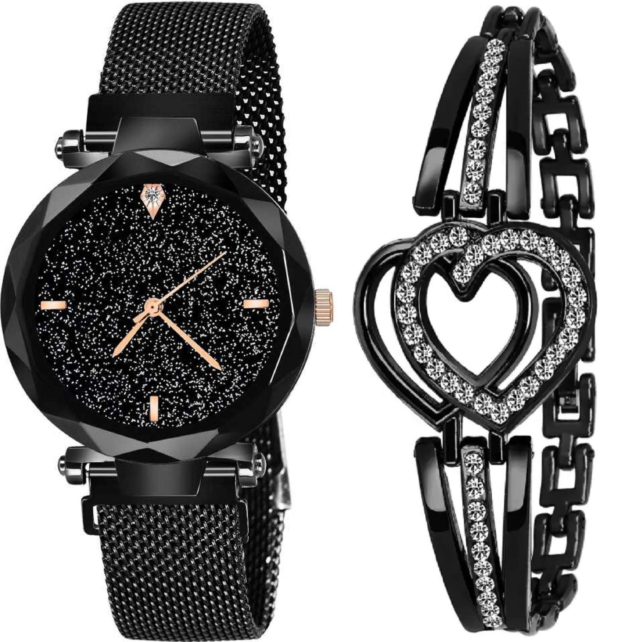 ZUPERIA Fancy Bracelet with Analog Watch for Girls & Women (Black1) (B08JKKYVM3) Amazon Price History, Amazon Price Tracker