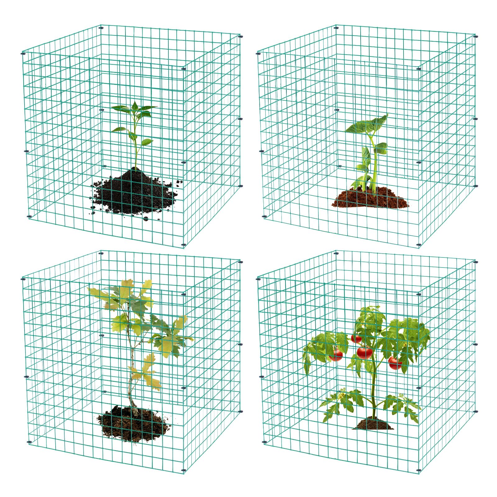 Meyoppm 4 Packs Wire Plant Protectors,15.3" X 15.3" Wire Mesh Plant Protector cage,DIY Garden and Vegetable Protectors,Plant Cage to Protect Plants