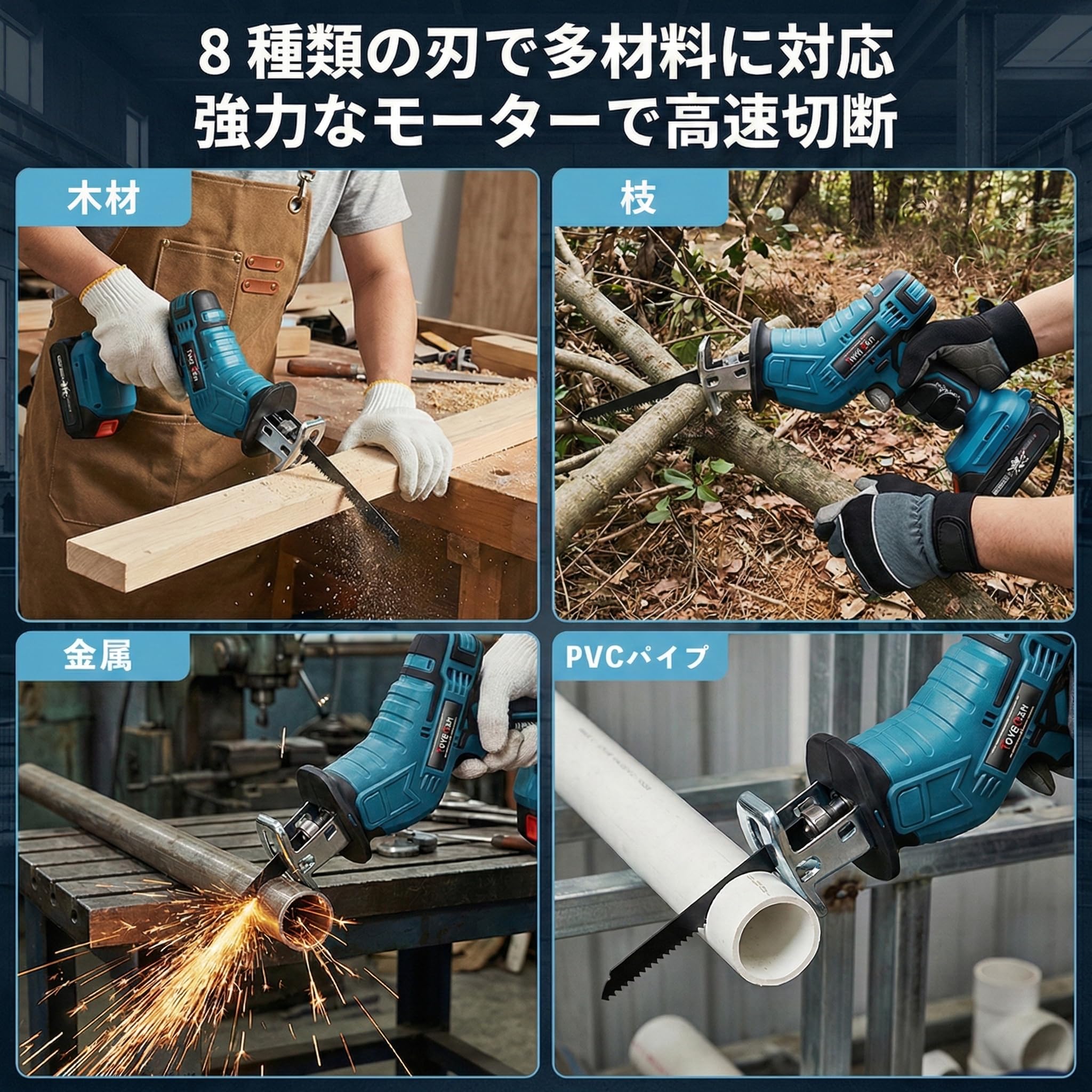 Amazon | Torq Ran 充電式 レシプロソー 電動ノコギリ コードレス 【大